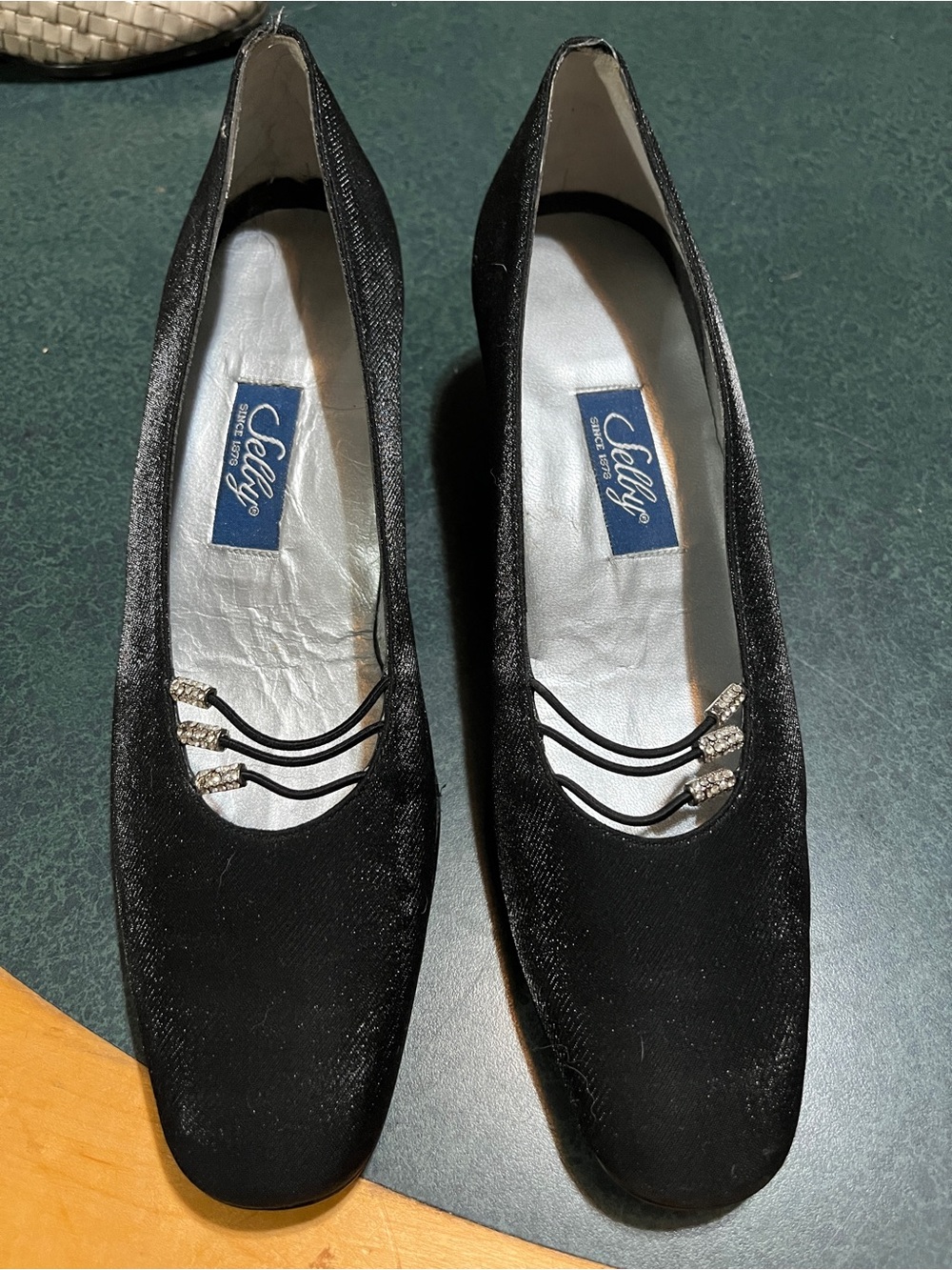 Selby Black Satin Dress Flats with Rhinestone Accent 9